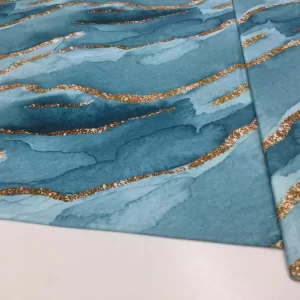 Türkiz alapon márvány minta rugalmas pamut